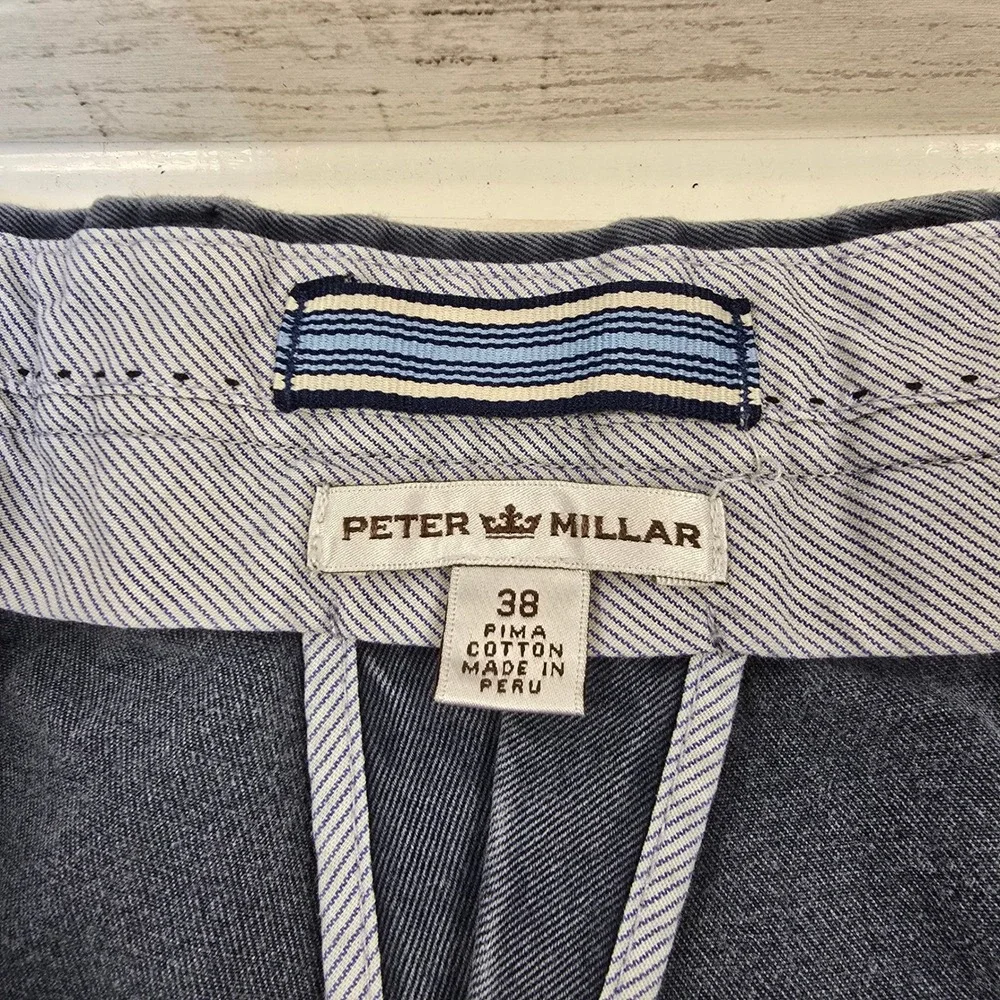 Peter Millar Mens 38 Navy Blue Pima Cotton Flat Front Chino Shorts Made in Peru